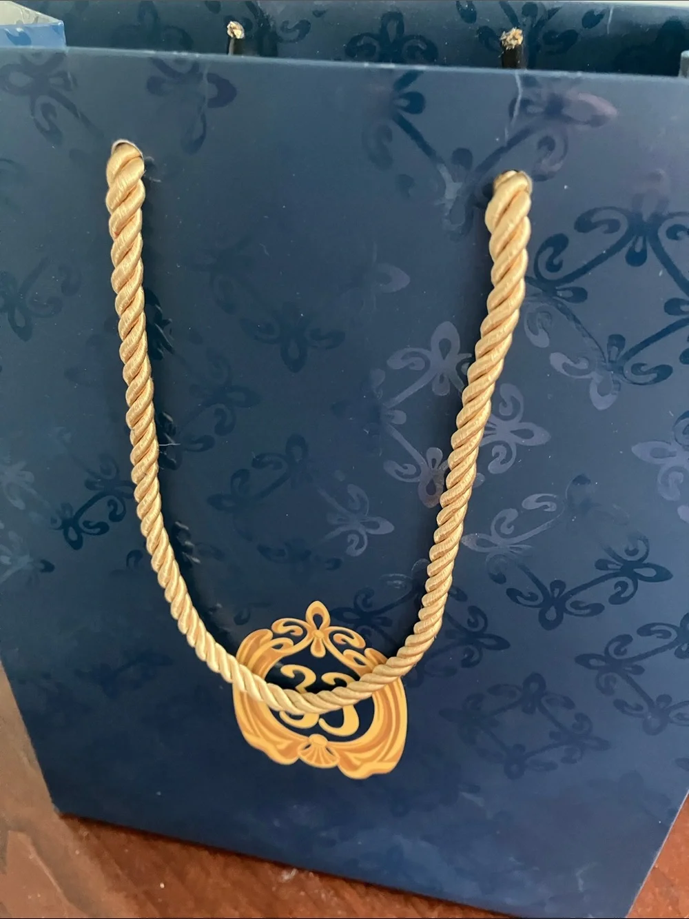 Navy Decorative Gift Bag with Gold Rope Handles